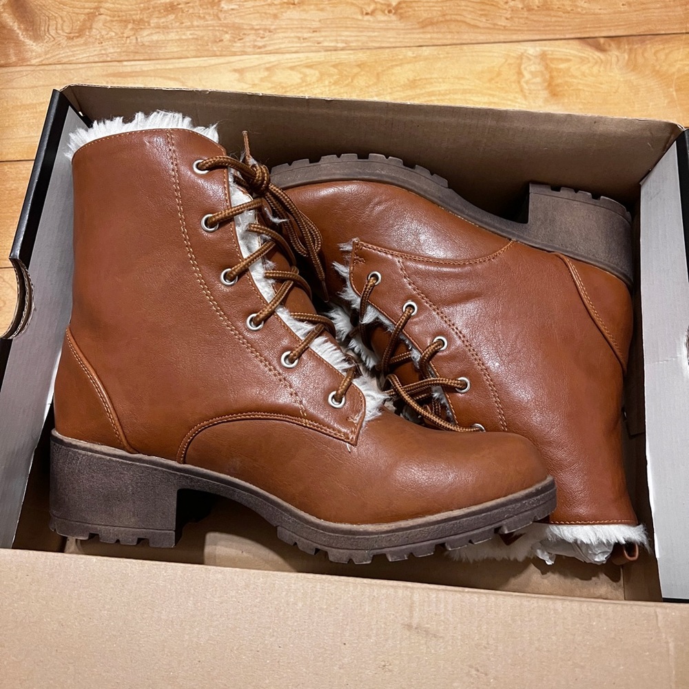 Brown Leather Fur Boots